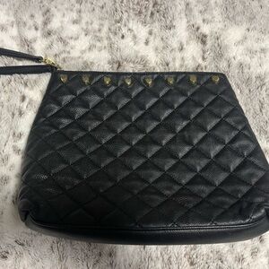 Betsey Johnson Black Quilted Wristlet Bag with Gold Accents